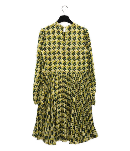 ROCHAS 長袖ワンピース イエロー総柄 総シルク プリーツ レディース SIZE 40 ロシャス