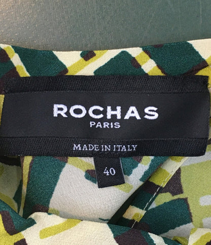 ROCHAS 長袖ワンピース イエロー総柄 総シルク プリーツ レディース SIZE 40 ロシャス