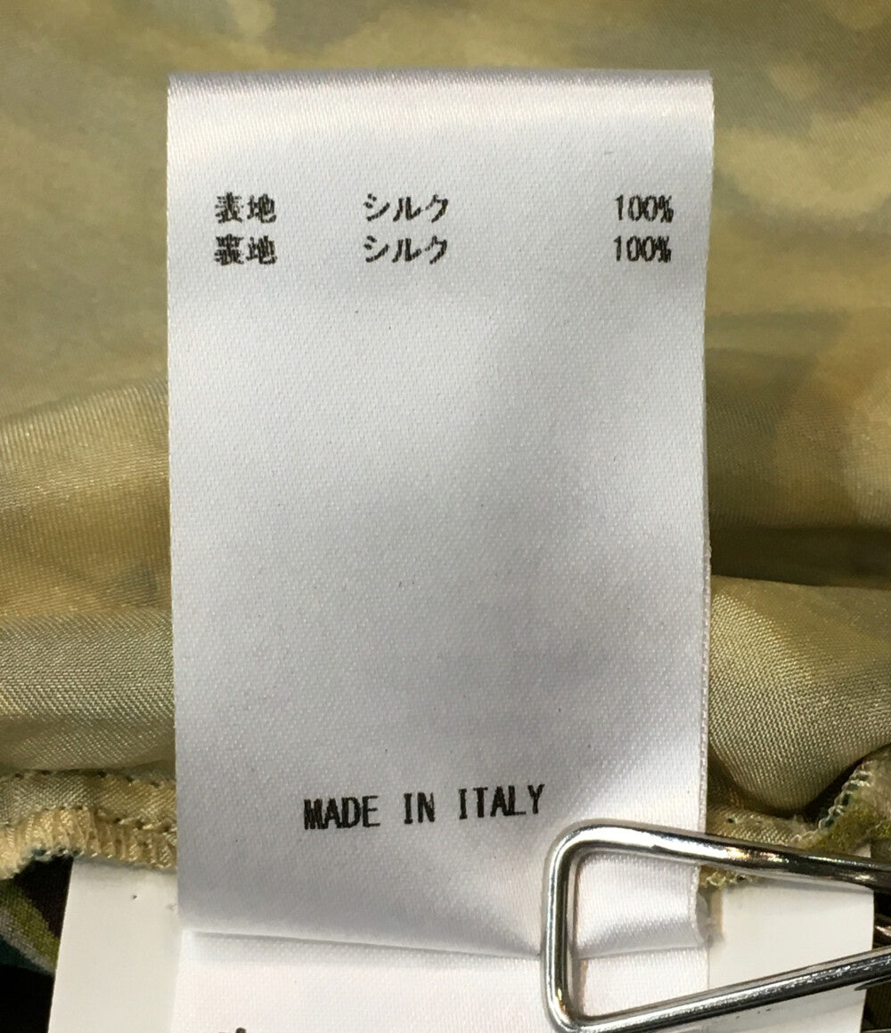 ROCHAS 長袖ワンピース イエロー総柄 総シルク プリーツ レディース SIZE 40 ロシャス