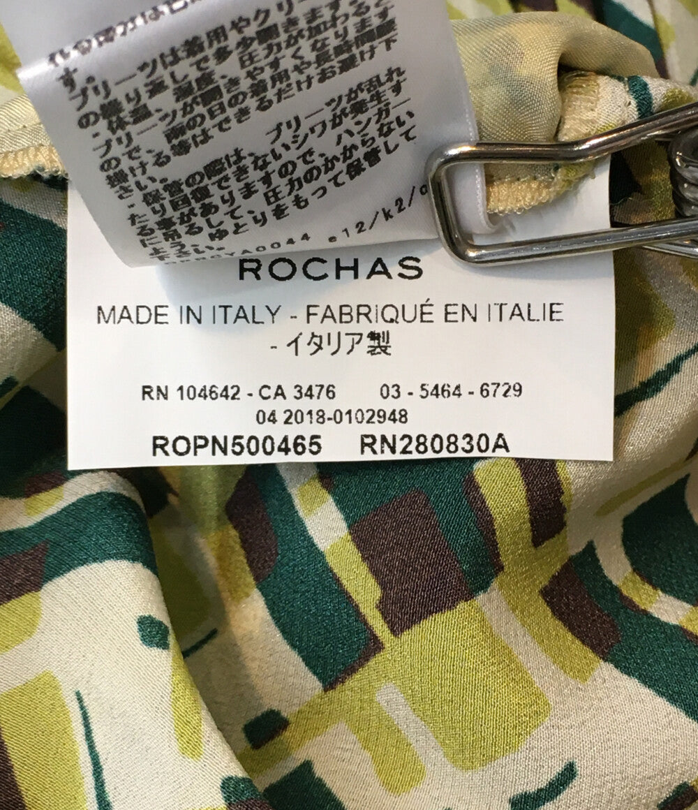 ROCHAS 長袖ワンピース イエロー総柄 総シルク プリーツ レディース SIZE 40 ロシャス