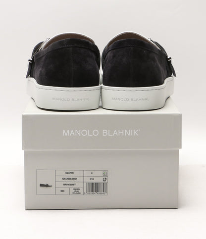 MANOLO BLAHNIK ローファー OLIVER ブラック×ホワイト メンズ SIZE 8 マノロブラニク