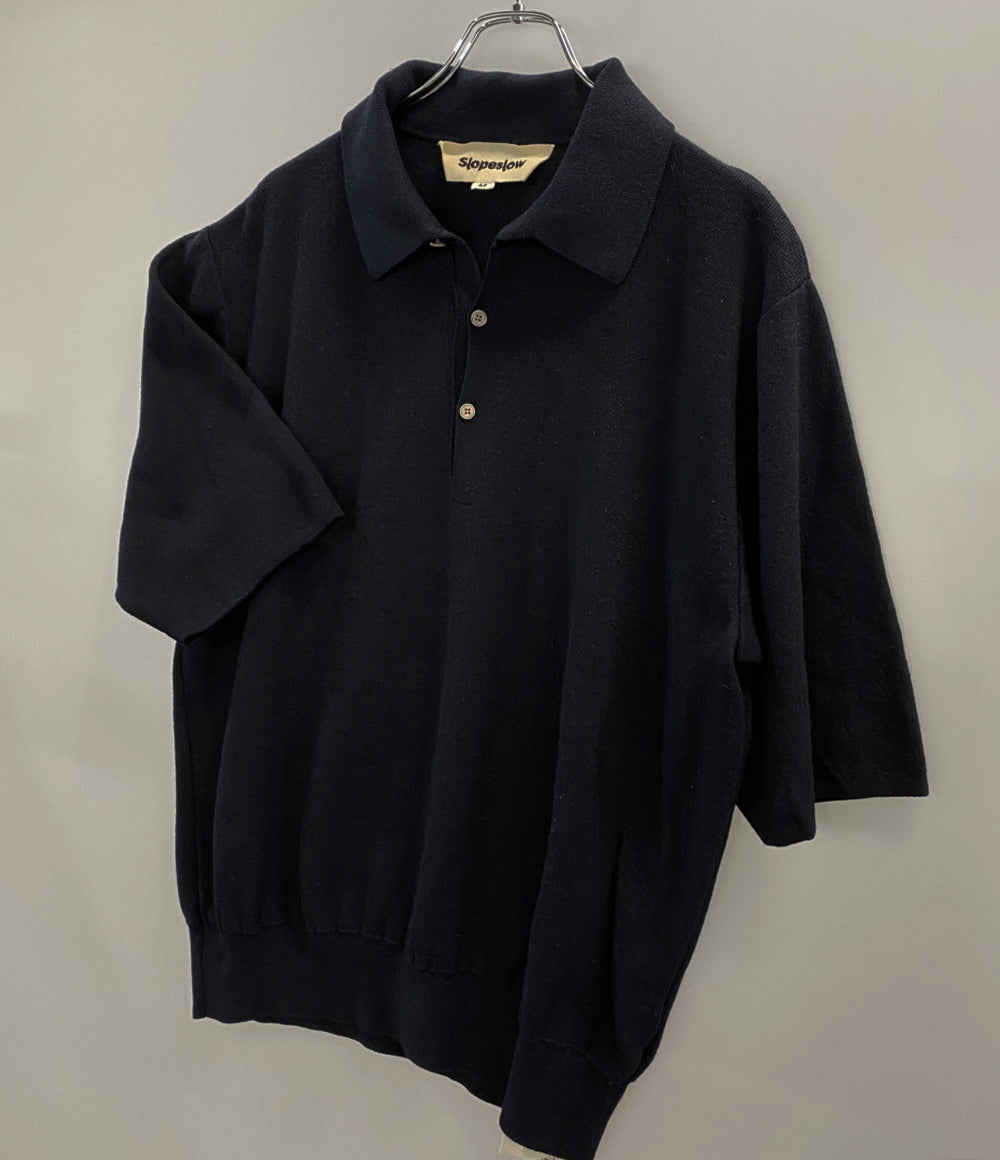 美品 スロープスロウ 半袖ニット ネイビー 24ss メンズ SIZE M slopeslow