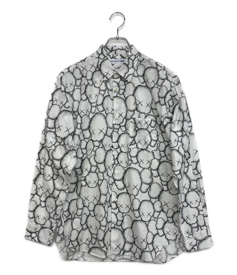 COMME des GARCONS SHIRT／KAWS カウズ 長袖シャツ ホワイト 総柄 FH-B025 メンズ SIZE S コムデギャルソンシャツ