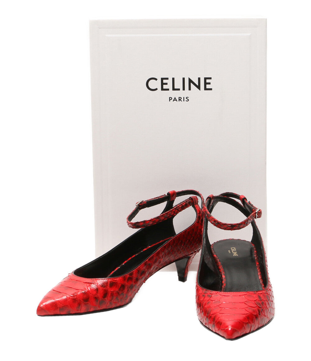 セリーヌ 美品 パンプス エキゾチックレザー パイソン レッド レディース SIZE 37 CELINE