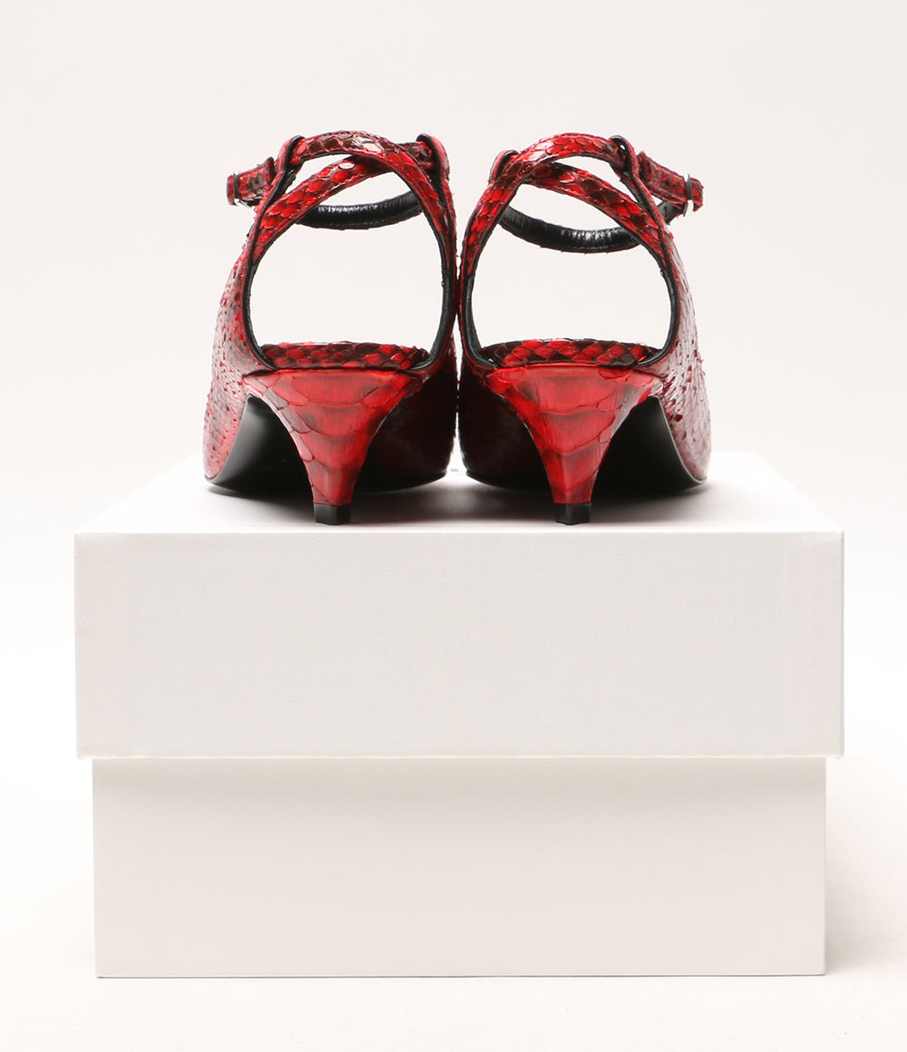 セリーヌ 美品 パンプス エキゾチックレザー パイソン レッド レディース SIZE 37 CELINE