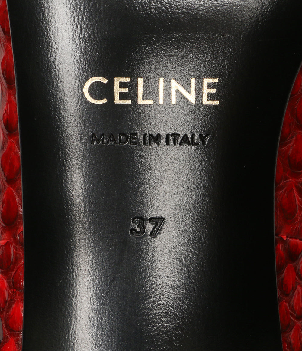 セリーヌ 美品 パンプス エキゾチックレザー パイソン レッド レディース SIZE 37 CELINE