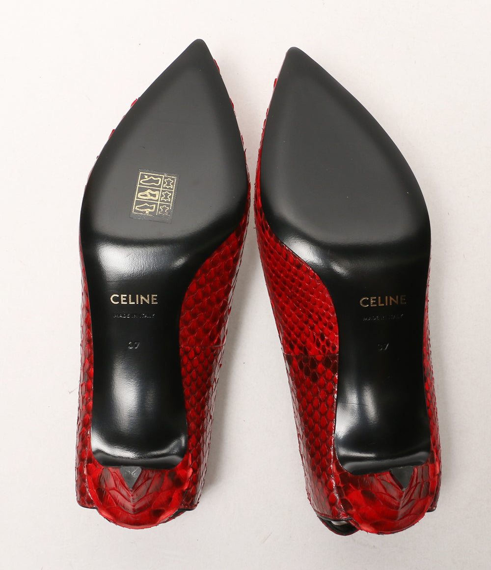 セリーヌ 美品 パンプス エキゾチックレザー パイソン レッド レディース SIZE 37 CELINE