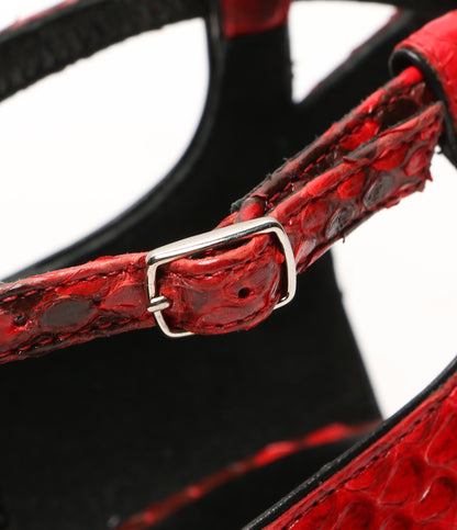 セリーヌ 美品 パンプス エキゾチックレザー パイソン レッド レディース SIZE 37 CELINE