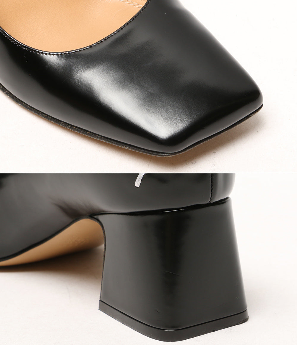 メゾンマルジェラ パンプス ブラック スクエアトゥ エナメルレザー レディース SIZE 38 1/2 Maison Margiela