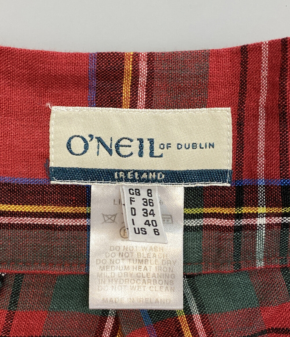 オニール スカート チェック リネン100% レッド     IR-010 レディース SIZE US 6  ONEIL