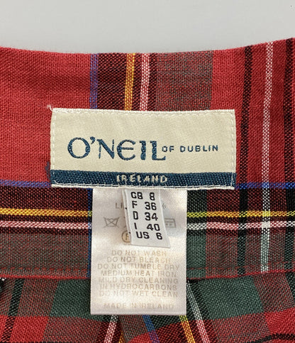 オニール スカート チェック リネン100% レッド     IR-010 レディース SIZE US 6  ONEIL