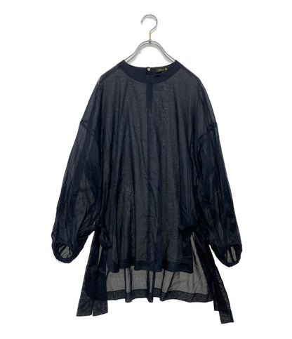 ドゥロワー プルオーバー シースルー リボンデザイン ブラウス シャツ ネイビー レディース SIZE 36 Drawer