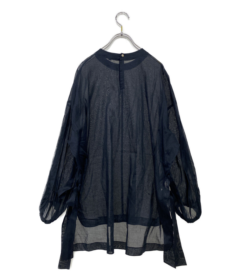 ドゥロワー プルオーバー シースルー リボンデザイン ブラウス シャツ ネイビー レディース SIZE 36 Drawer