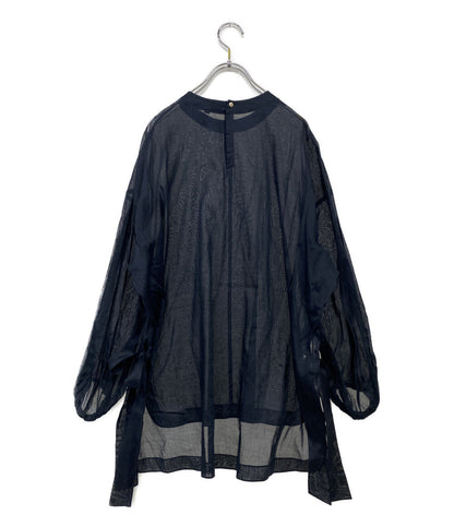 ドゥロワー プルオーバー シースルー リボンデザイン ブラウス シャツ ネイビー レディース SIZE 36 Drawer