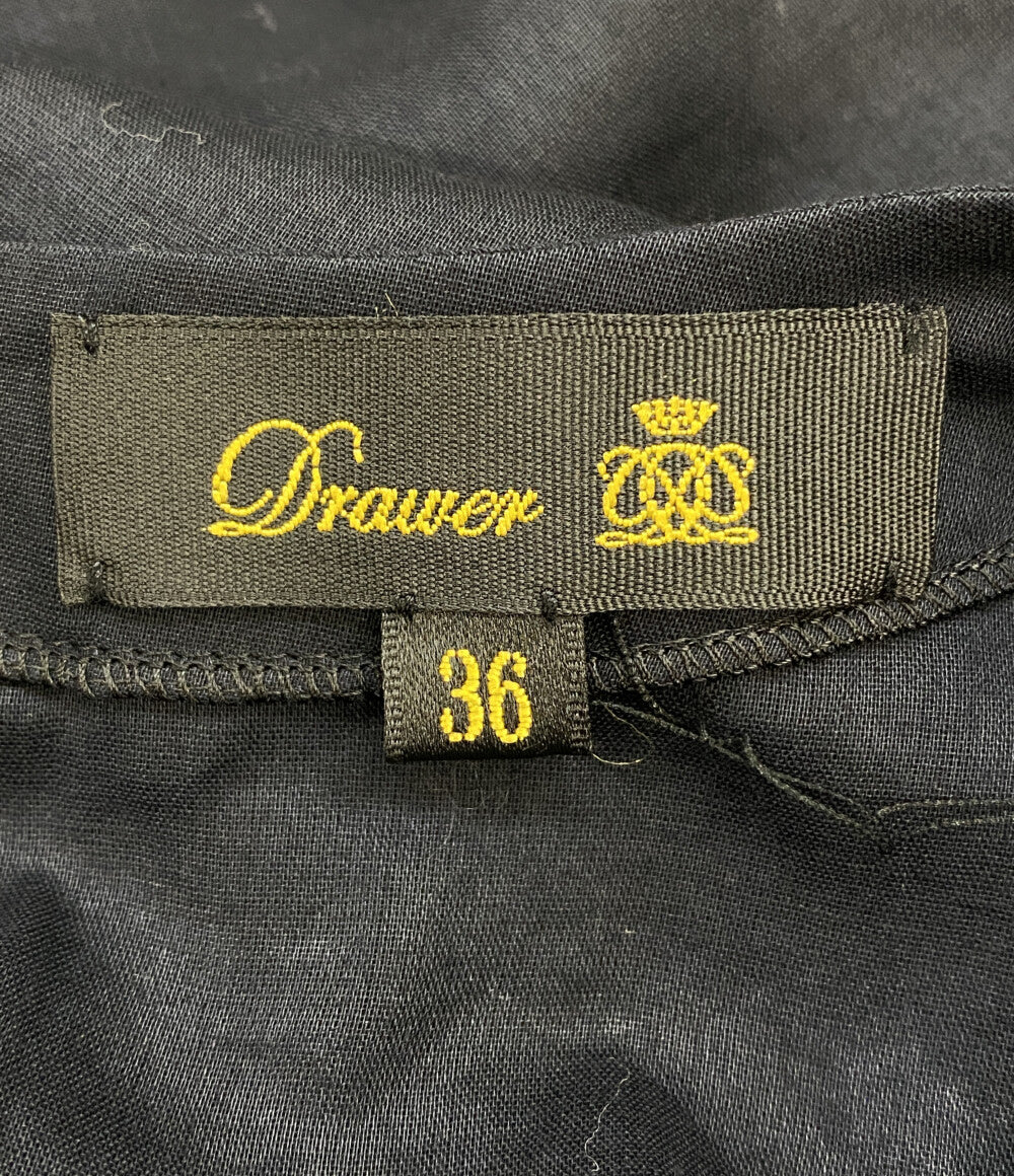 ドゥロワー プルオーバー シースルー リボンデザイン ブラウス シャツ ネイビー レディース SIZE 36 Drawer