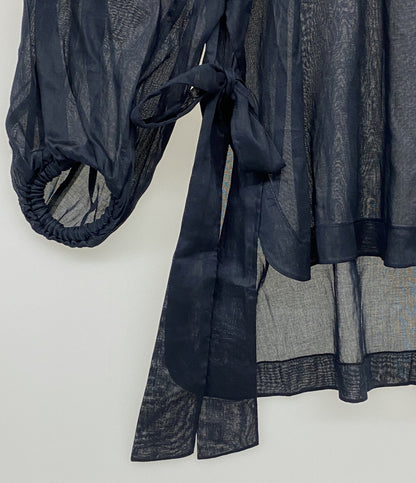 ドゥロワー プルオーバー シースルー リボンデザイン ブラウス シャツ ネイビー レディース SIZE 36 Drawer