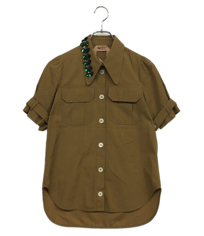 N°21 半袖シャツ カーキ 18P-G111-0696 レディース SIZE 36 ヌメロ ヴェントゥーノ
