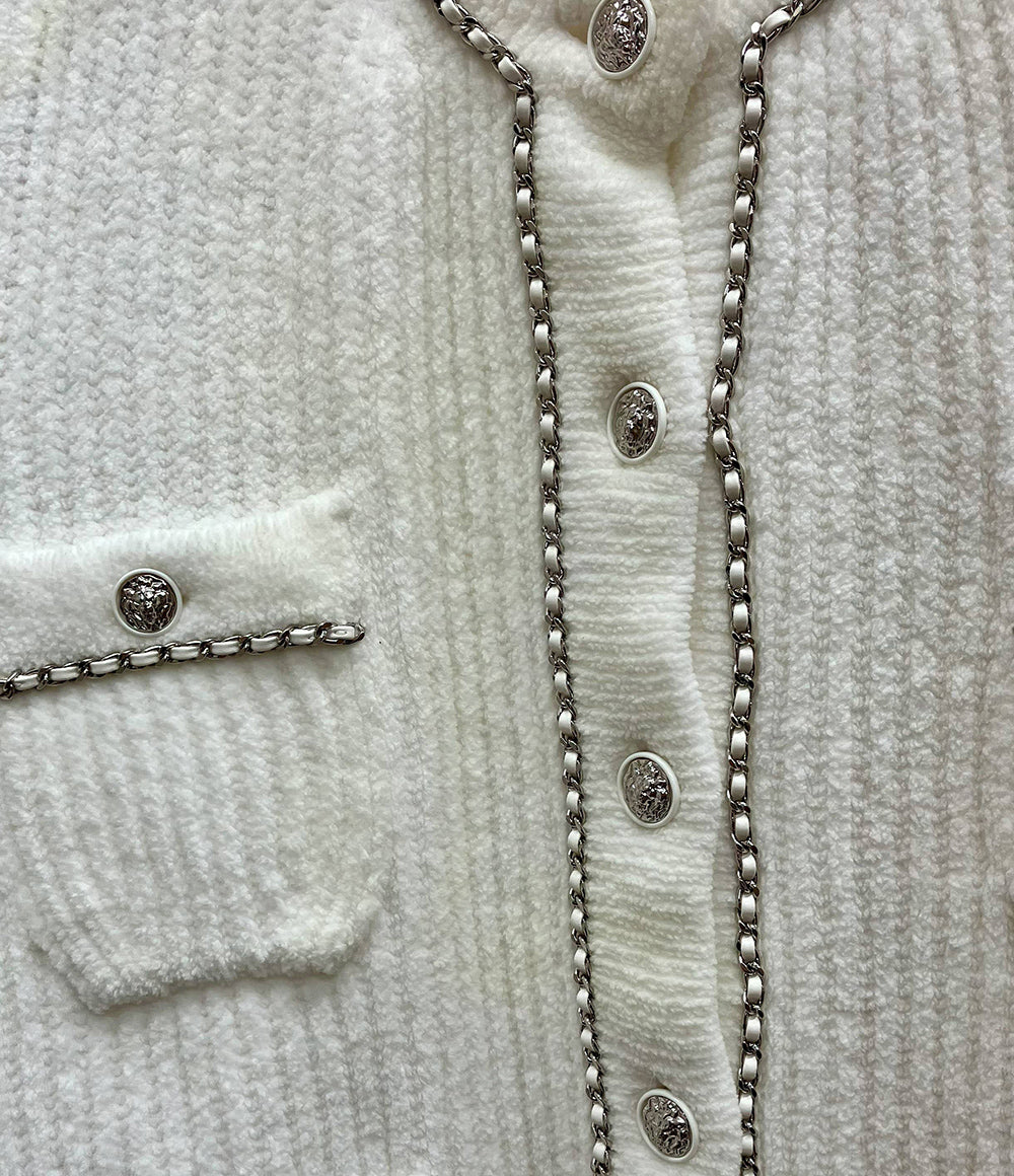 シャネル CHANEL P53646K06989 カーディガン CHANEL Cardigan Sweater, Grey with Silver Tinsel CC, Size 36, New