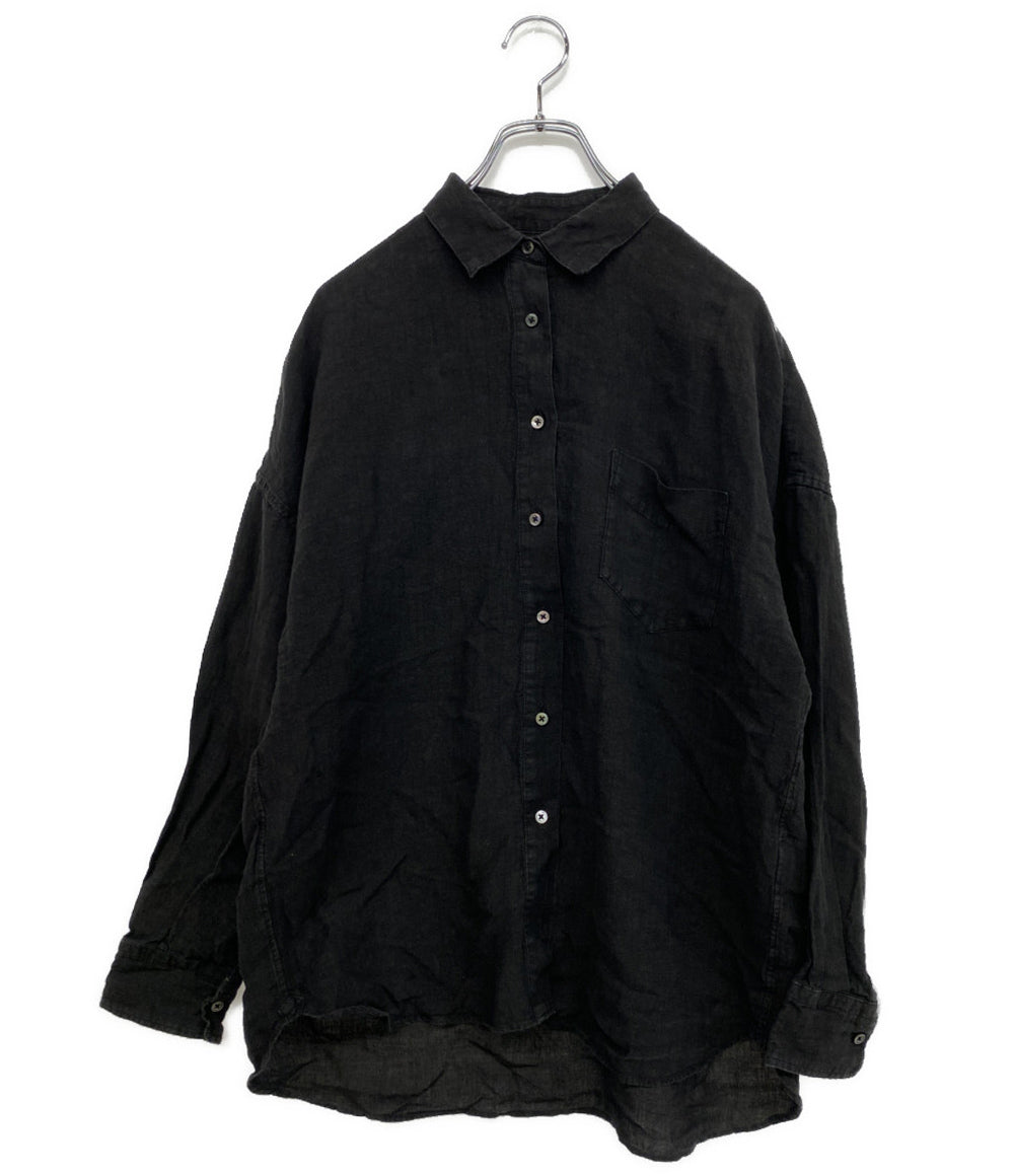 Curensology カレンソロジー 長袖シャツ リネン100 ブラック CL406040ER-00 レディース SIZE F