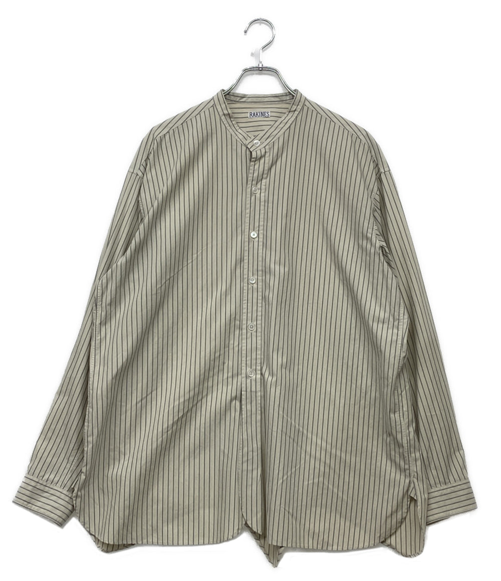 RAKINES ラキネス 長袖シャツ ストライプ ノーカラー ポップリン バンドカラー 07S22HN108S メンズ SIZE 3