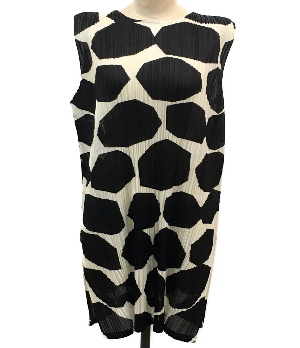 プリーツプリーズ 美品 ノースリーブワンピース ブラック ホワイト     PP73-JT711 レディース SIZE 03  PLEATS PLEASE
