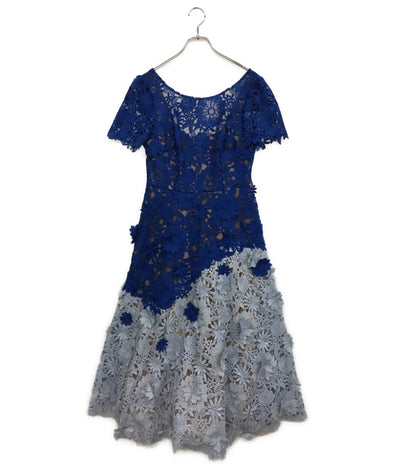 マルケッサノッテ  半袖ワンピース フラワー 総レース ブルー      レディース SIZE 6  Marchesa Notte