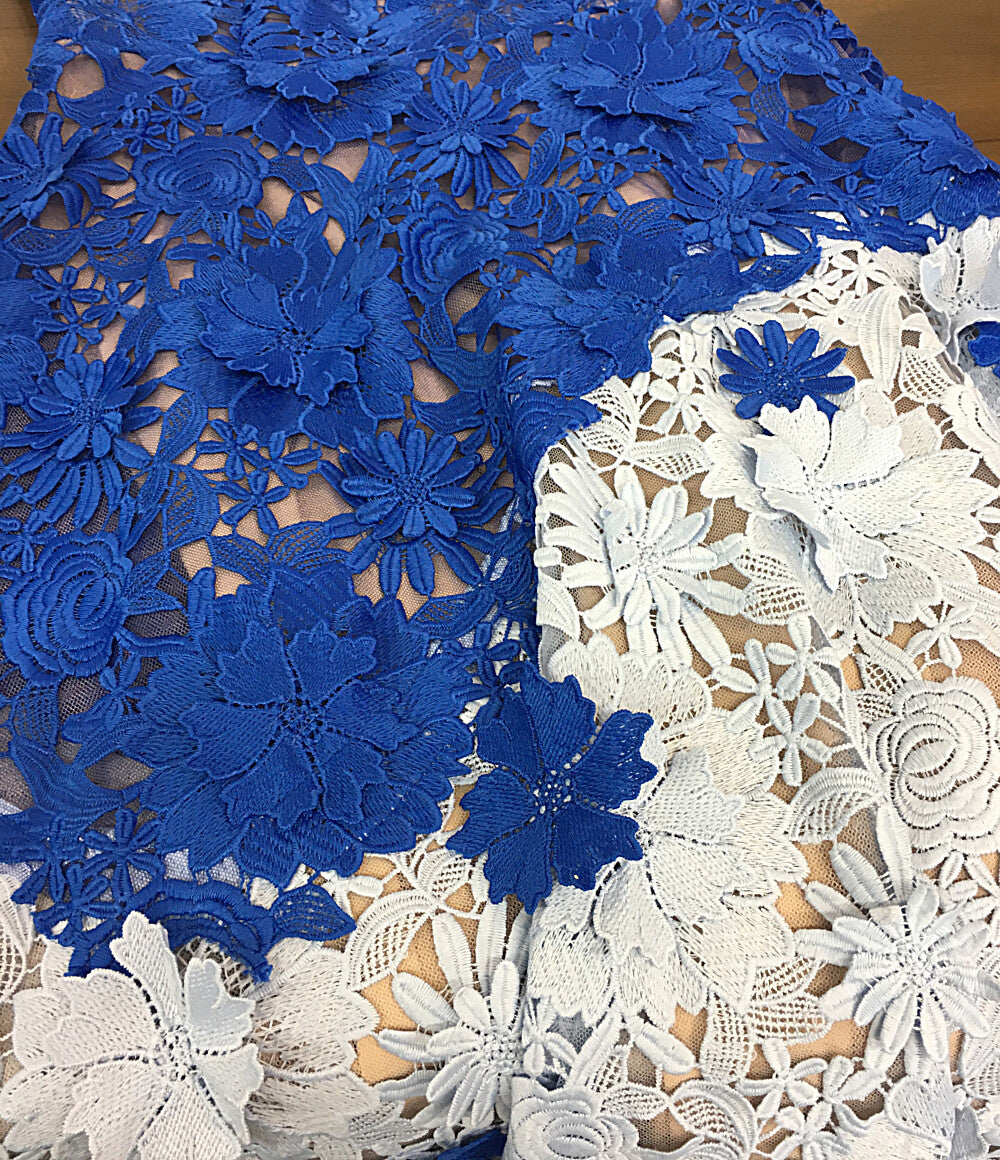 マルケッサノッテ  半袖ワンピース フラワー 総レース ブルー      レディース SIZE 6  Marchesa Notte