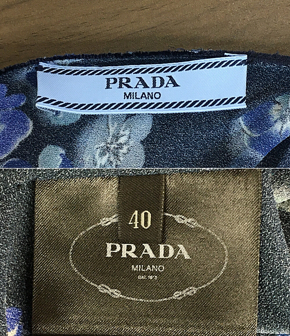 プラダ 半袖ブラウス ネイビー フラワー P935E レディース SIZE 40 PRADA