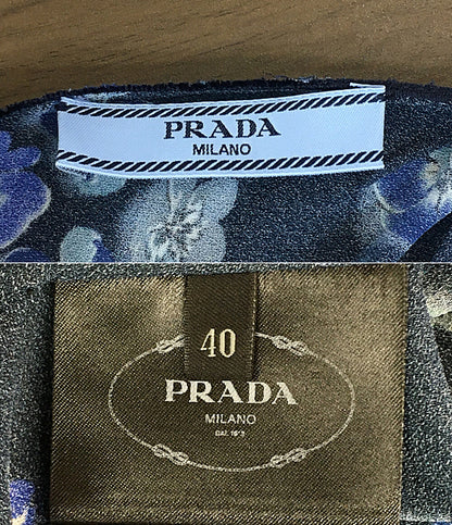 プラダ 半袖ブラウス ネイビー フラワー P935E レディース SIZE 40 PRADA