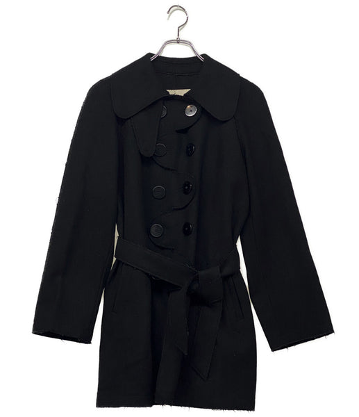 極美品✨エンポリオアルマーニ（42）ノーカラーコート　Aライン　ラメ　定価13万 EMPORIO ARMANI デザインコート ブラック レディース SIZE 38