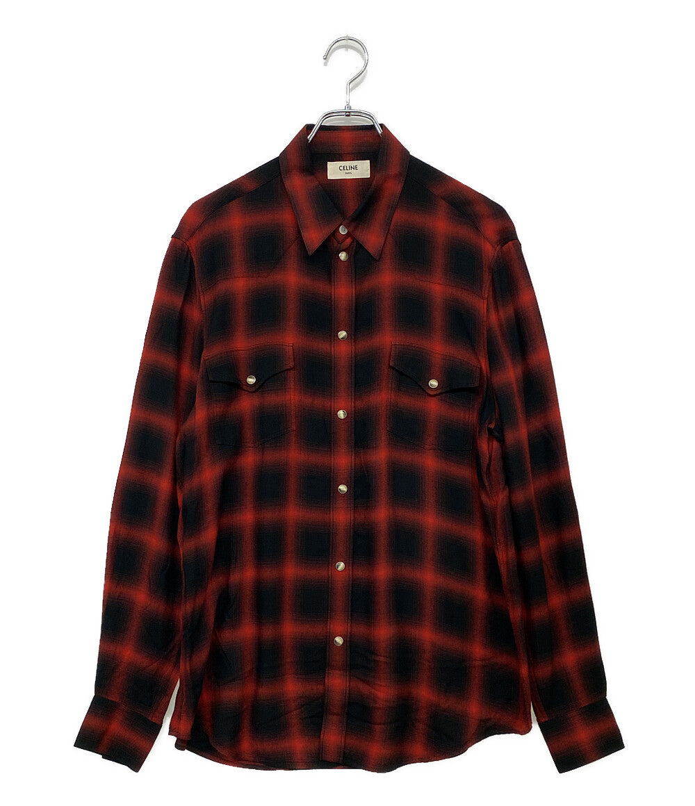 セリーヌ 長袖シャツ ウエスタンシャツ レッド チェック　 19SS 2C027054D メンズ SIZE 40 CELINE