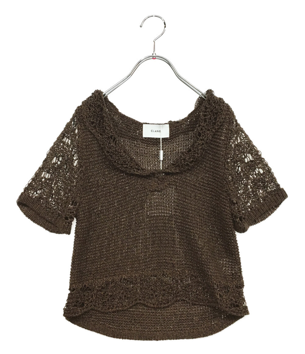 クラネ 美品 ローゲージ半袖ニット CROPPED CROCHET KNIT TOPS レディース SIZE 2 CLANE