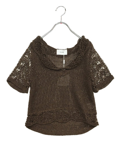 クラネ 美品 ローゲージ半袖ニット CROPPED CROCHET KNIT TOPS レディース SIZE 2 CLANE