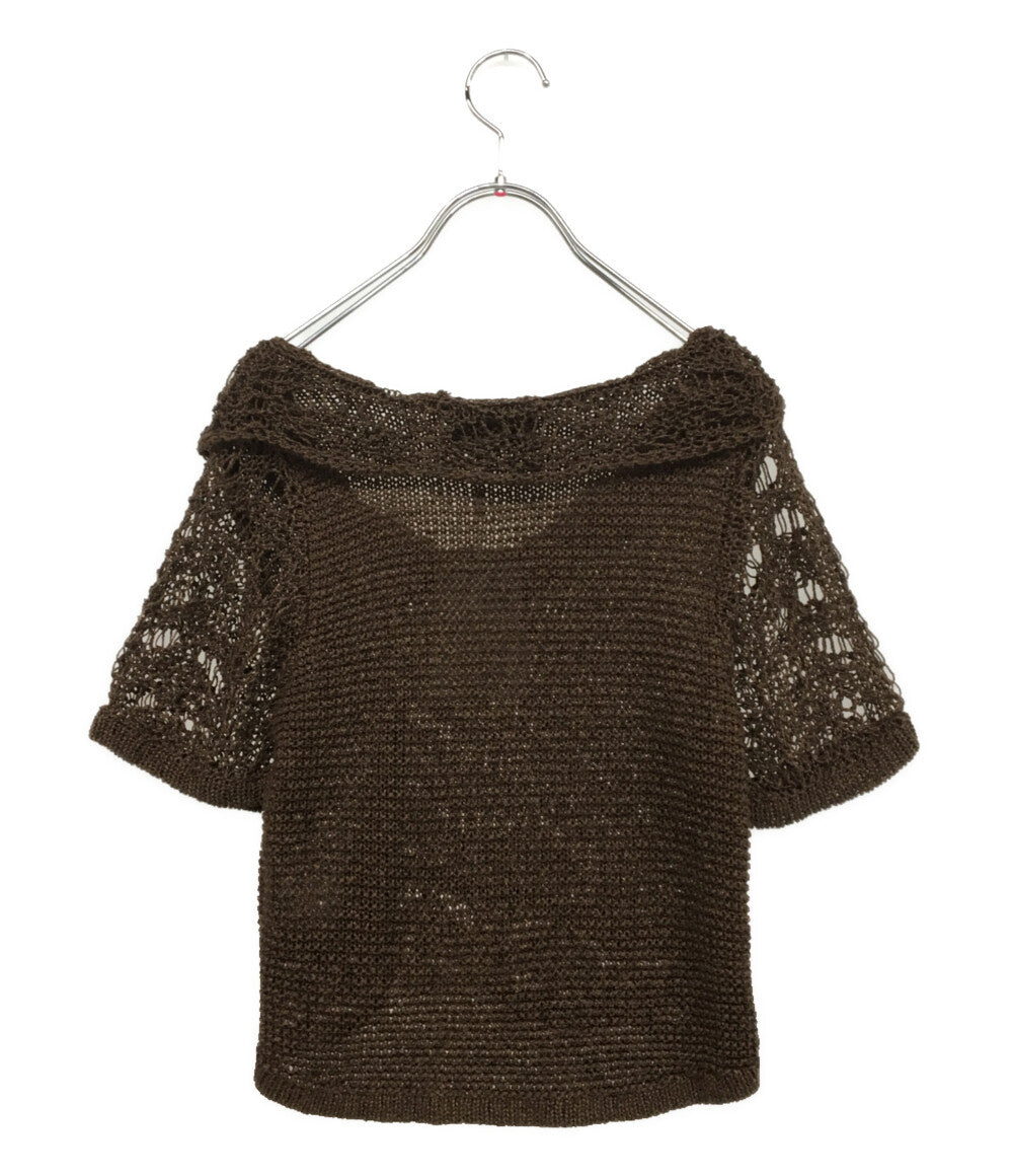 クラネ 美品 ローゲージ半袖ニット CROPPED CROCHET KNIT TOPS レディース SIZE 2 CLANE
