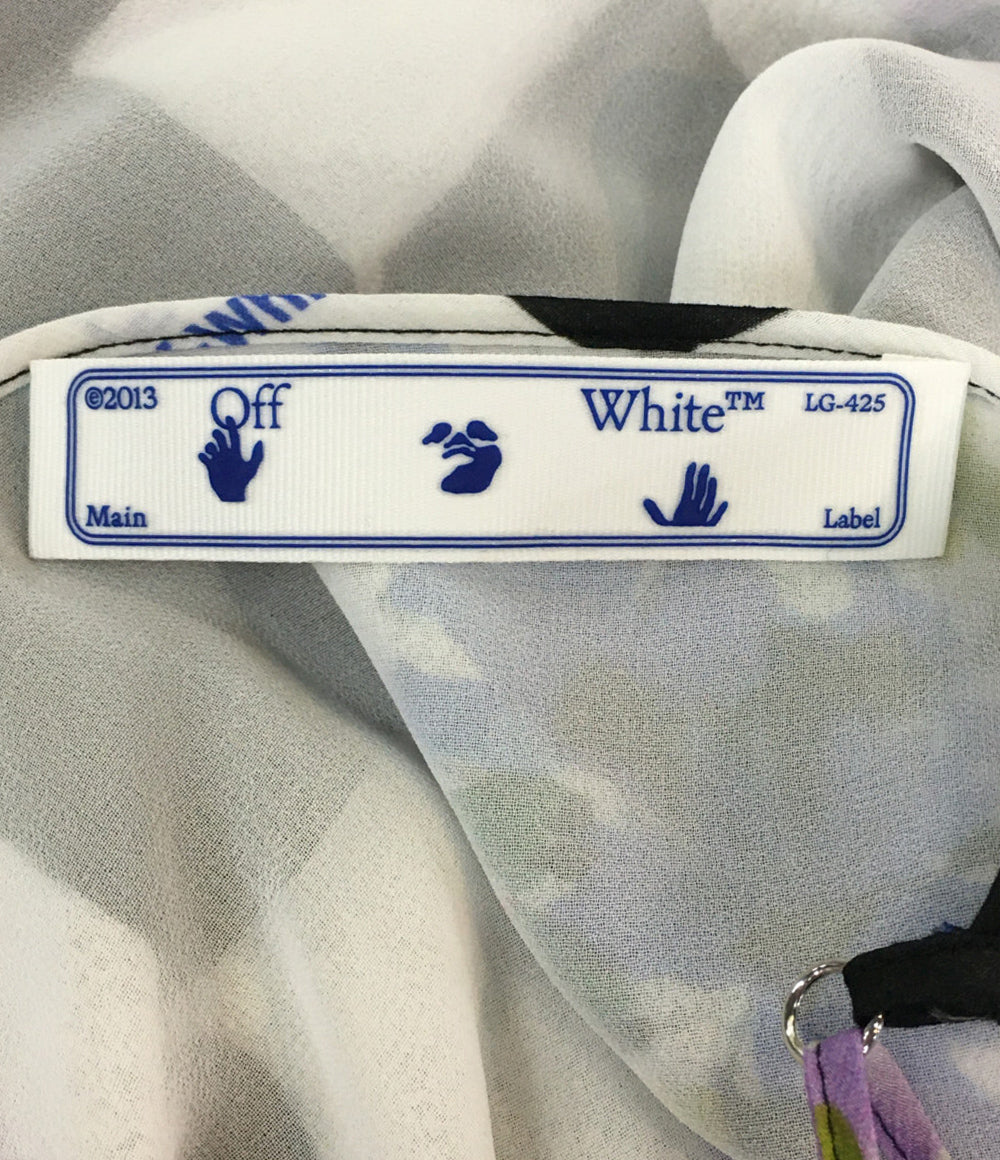 美品 OFF-WHITE キャミワンピース フラワープリントタイルチェック レディース SIZE 38 オフホワイト