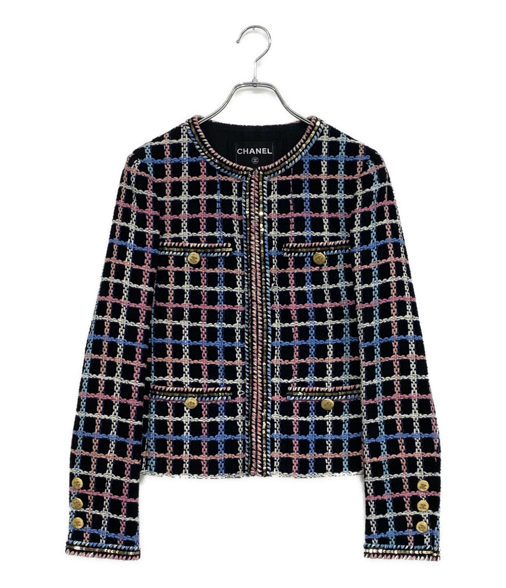 CHANEL ノーカラージャケット スパンコール ツイード P72500 V64261 レディース SIZE 34 シャネル