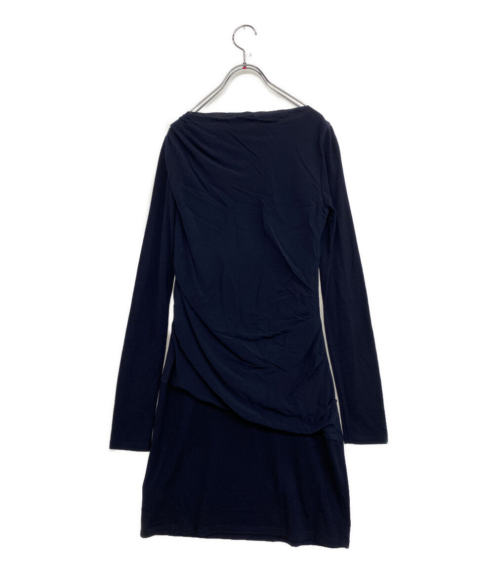 ブルネロクチネリ 長袖ワンピース 素材切替 ネイビー DK61106 レディース SIZE M BRUNELLO CUCINELLI