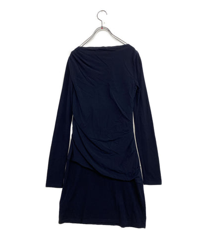 ブルネロクチネリ 長袖ワンピース 素材切替 ネイビー DK61106 レディース SIZE M BRUNELLO CUCINELLI