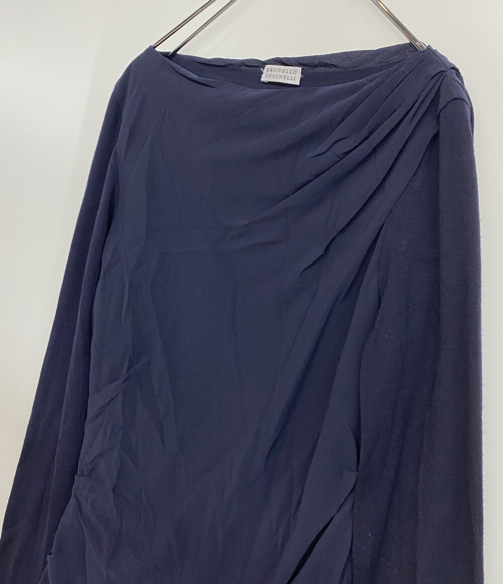 ブルネロクチネリ 長袖ワンピース 素材切替 ネイビー DK61106 レディース SIZE M BRUNELLO CUCINELLI