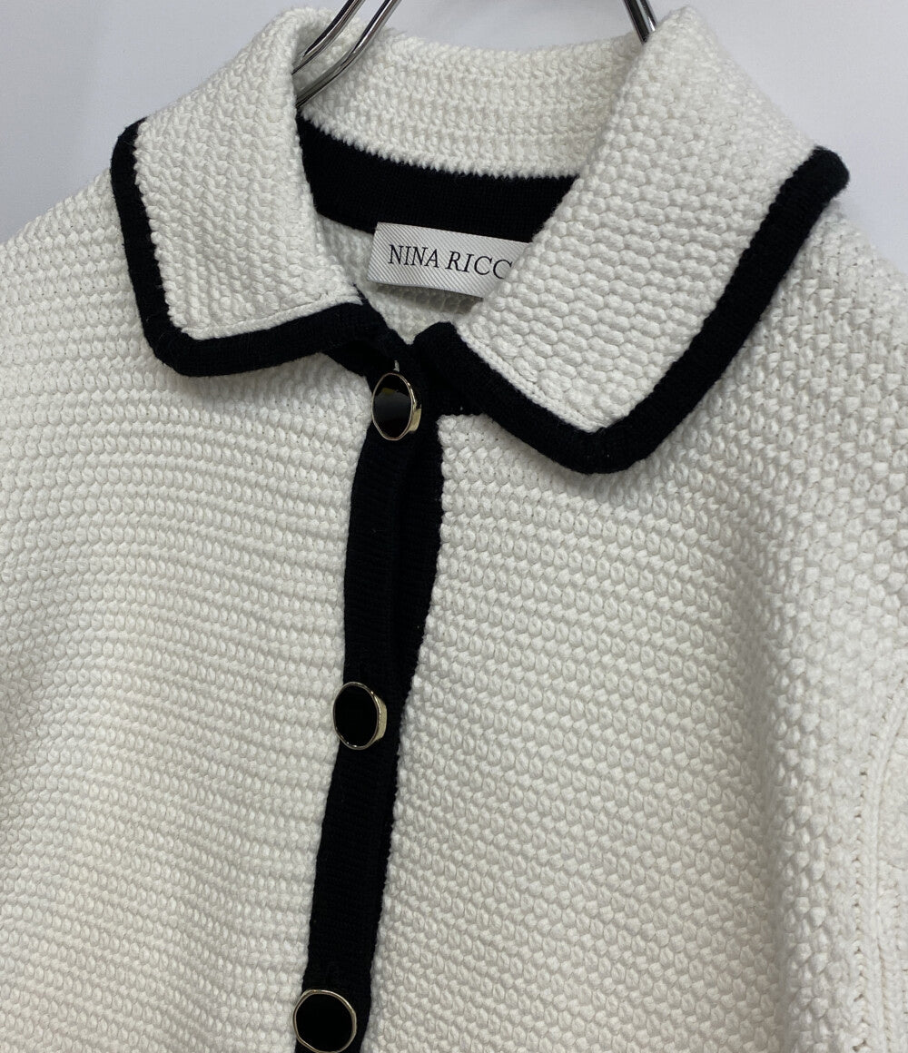 ニナリッチ 美品 カーディガン ホワイト ブラック 5S-CR001-ML570 レディース SIZE M NINA RICCI