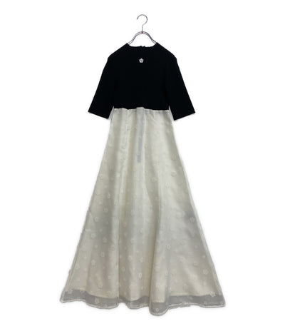マリークヮント マーキュリーデュオ 五分袖ワンピース ブラック ホワイト 002520302201-01 レディース SIZE M Mercury Duo／Mary Quant