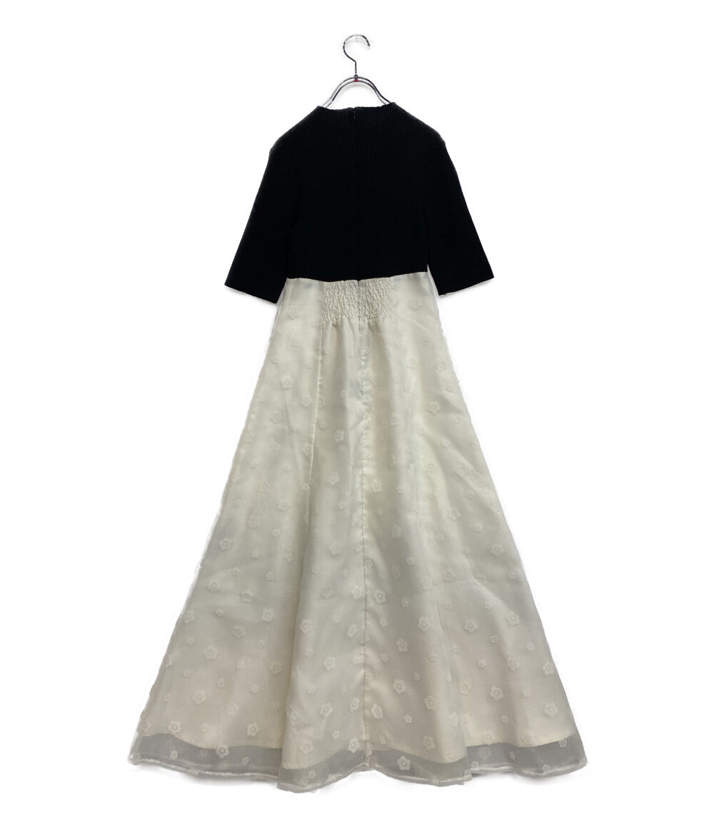 マリークヮント マーキュリーデュオ 五分袖ワンピース ブラック ホワイト 002520302201-01 レディース SIZE M Mercury Duo／Mary Quant