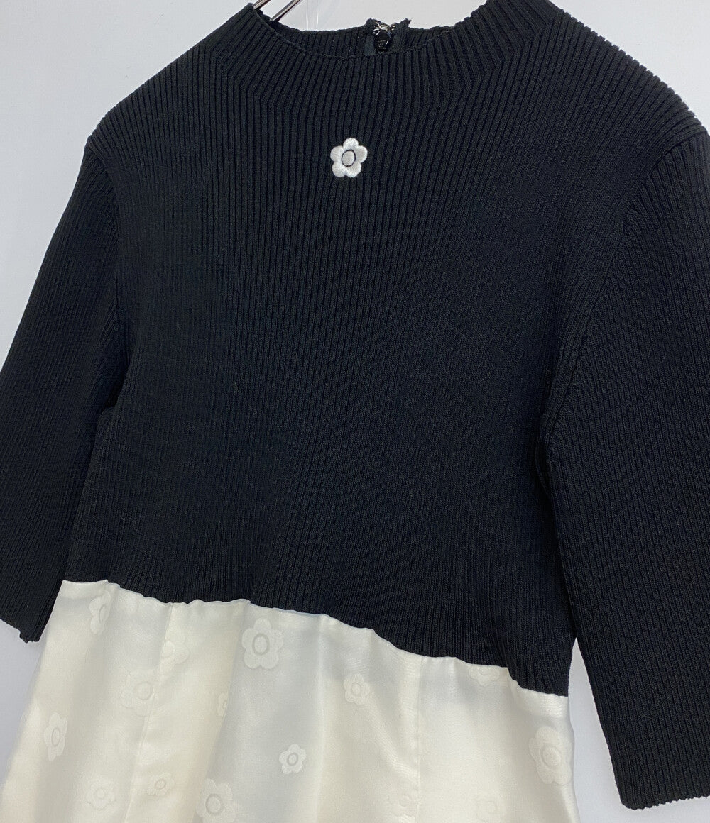 マリークヮント マーキュリーデュオ 五分袖ワンピース ブラック ホワイト 002520302201-01 レディース SIZE M Mercury Duo／Mary Quant