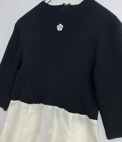 マリークヮント マーキュリーデュオ 五分袖ワンピース ブラック ホワイト 002520302201-01 レディース SIZE M Mercury Duo／Mary Quant