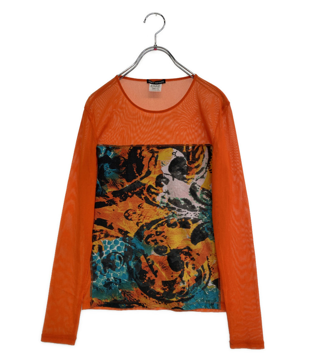 イッセイミヤケ 美品 カットソー オレンジ シースルー パターン柄 IM21JK121 レディース SIZE 2 ISSEY MIYAKE