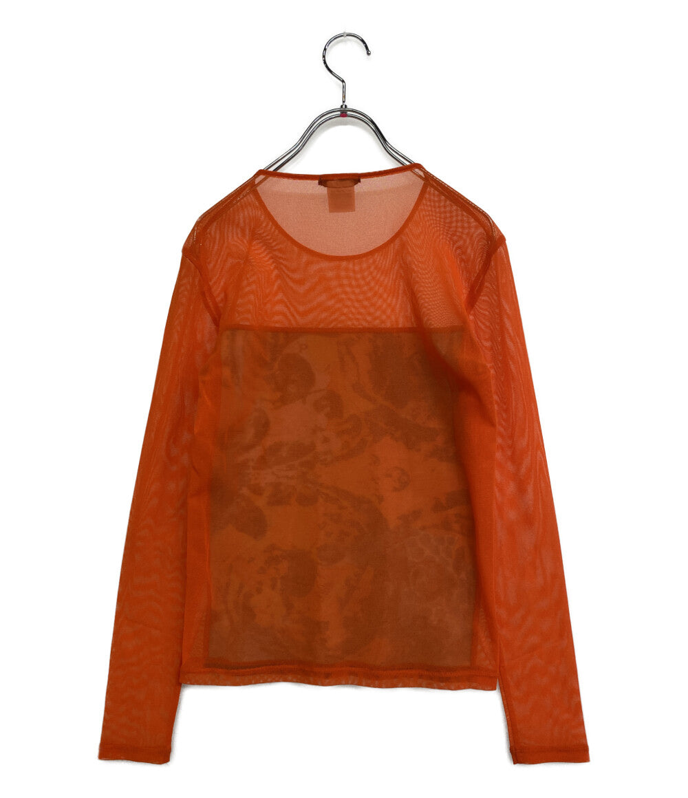 イッセイミヤケ 美品 カットソー オレンジ シースルー パターン柄 IM21JK121 レディース SIZE 2 ISSEY MIYAKE