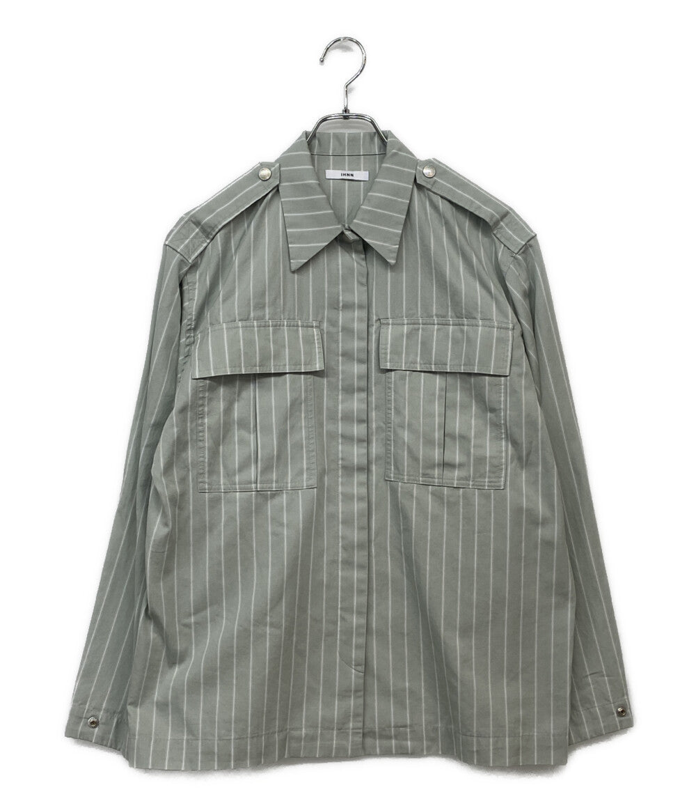 美品 イン 長袖シャツ グリーン ストライプ ID25S-BL02 レディース SIZE 36 IHNN