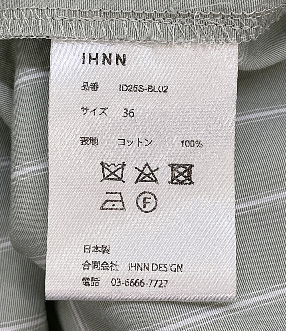 美品 イン 長袖シャツ グリーン ストライプ ID25S-BL02 レディース SIZE 36 IHNN