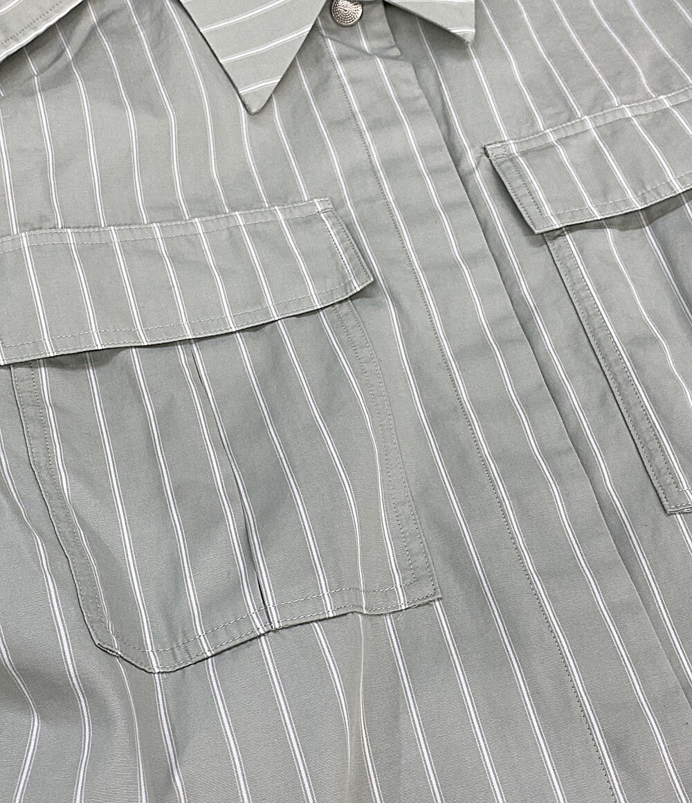 美品 イン 長袖シャツ グリーン ストライプ ID25S-BL02 レディース SIZE 36 IHNN