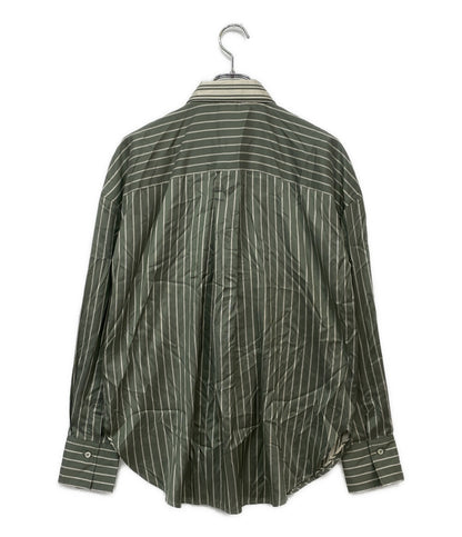 ブルネロクチネリ 長袖シャツ グリーン ストライプ レディース SIZE M BRUNELLO CUCINELLI